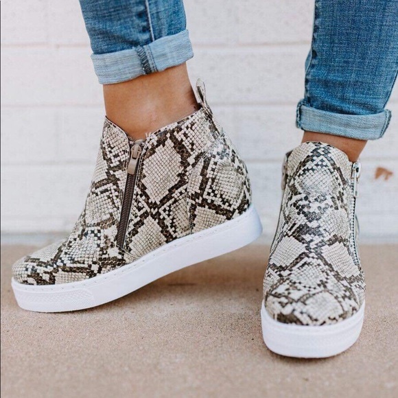 Snake animal prints fashion wedge sneakers - Picture 3 of 5